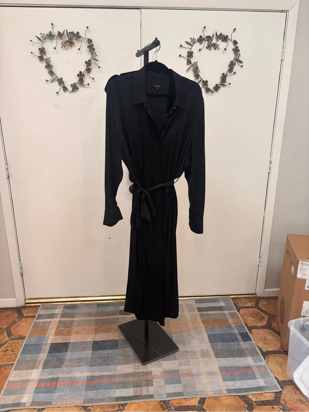 Quince Black Silk Long Sleeve Belted Shirt Dress - Women - Picture 3 of 5